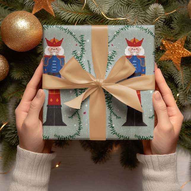 Papel De Presente Elegante Verde Festivo Alegre Natal Quebra-Nozes (Criador carregado)