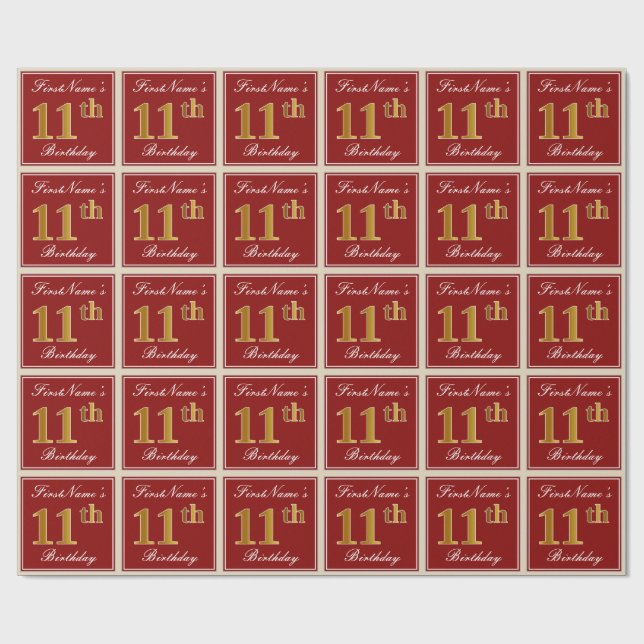 Papel De Presente Elegante, Vermelho, Dourado Falso Aniversário de 1 (Aberto)