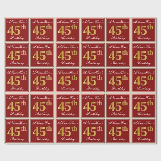 Papel De Presente Elegante, Vermelho, Dourado Falso Aniversário de 4 (Aberto)