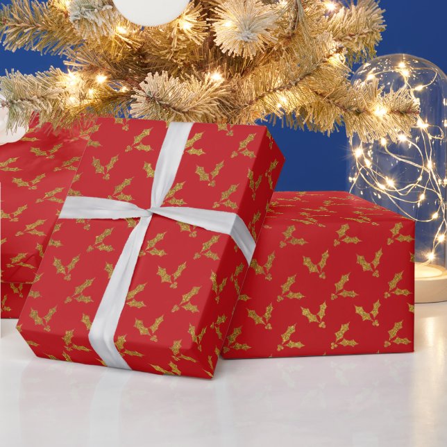 Papel De Presente Elegante vermelho e dourado, padrão de erro (Feriados)