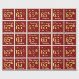 Papel De Presente Elegante, Vermelho, Faux Dourado 65º Aniversário; 