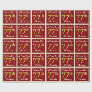 Papel De Presente Elegante, Vermelho, Faux Dourado 77.o aniversário