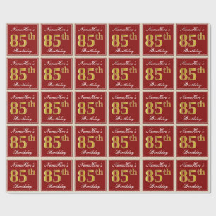 Papel De Presente Elegante, Vermelho, Faux Dourado 85.o aniversário