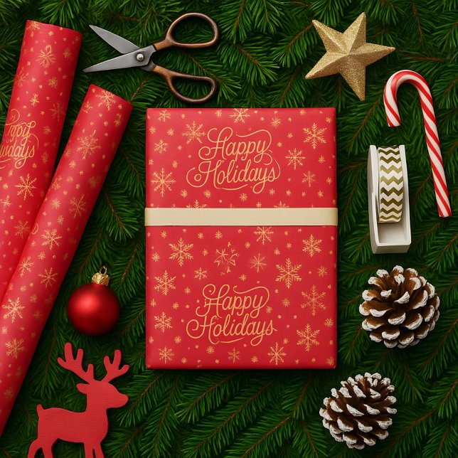 Papel De Presente Elegante Vermelho Festivo e Dourado Feliz Natal (Criador carregado)