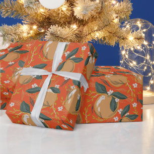 Papel De Presente Elegante Vermelho Verde Dourado Frutas de Inverno