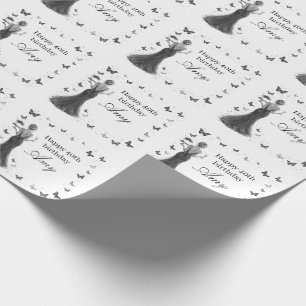 Papel De Presente Elegante vestido preto e branco de 40 borboletas