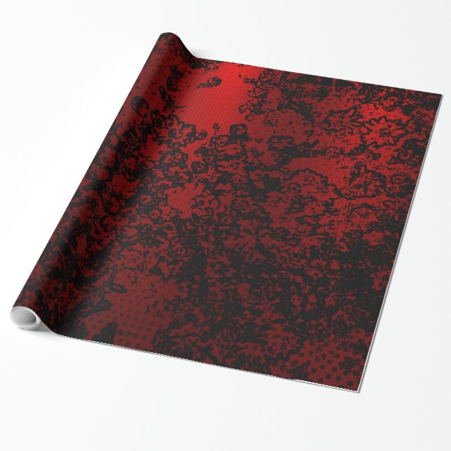 Papel De Presente elegante vibrante na moda floral vermelho ruby (Desenrolado)