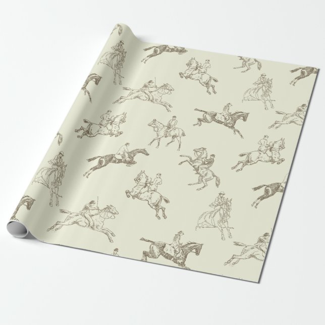Papel De Presente Elegante Vintage Beige Equestrian (Desenrolado)