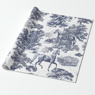 Papel De Presente Elegante Vintage Cavalos Azuis Derramados em Woods