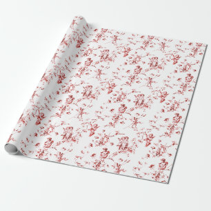 Papel De Presente Elegante Vintage Cherub Angels Flores Toile Vermel