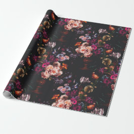 Papel De Presente Elegante Vintage Dark Moody Burgundy Floral