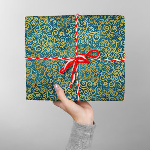 Papel De Presente Elegante Vintage Dourado Padrão de espiral Boho Du