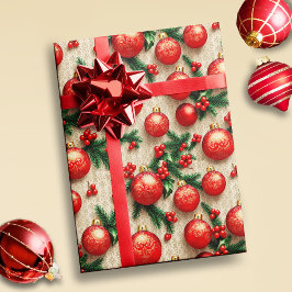 Papel De Presente Elegante Vintage, Enfeites de natal Dourados Holly