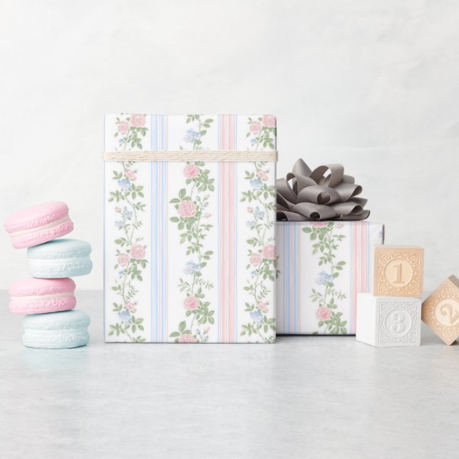 Papel De Presente Elegante Vintage Floral (Chá de bebê)