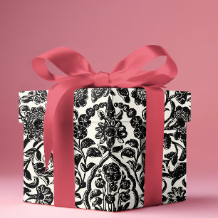 Papel De Presente Elegante Vintage Francês Gravado Floral Toile-Blac