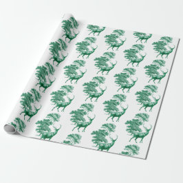 Papel De Presente Elegante Vintage Green Deer Country Toile