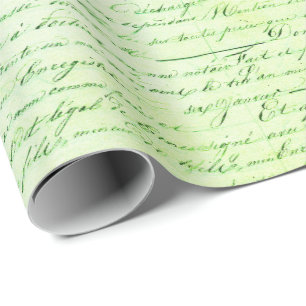 Papel De Presente Elegante Vintage - Letra Manuscrita Francesa Verde