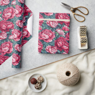 Papel De Presente Elegante Vintage Peonies Impressão Wrappaper