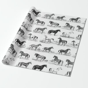 Papel De Presente Elegante Vintage Rações de Cavalo Branco Preto