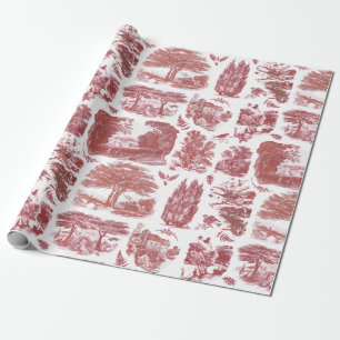 Papel De Presente Elegante Vintage Red Country Pastoral Toile