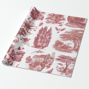Papel De Presente Elegante Vintage Red Country Pastoral Toile