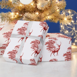 Papel De Presente Elegante Vintage Red Deer em Floresta