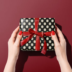 Papel De Presente Elegante Vintage Retro Preto Bolinhas