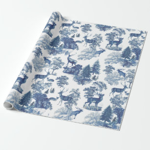 Papel De Presente Elegante Vintage Toile Blue Deer em Woodland