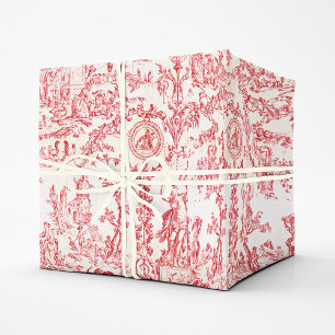 Papel De Presente Elegante Vintage Vermelho Clássico Toile Francês C