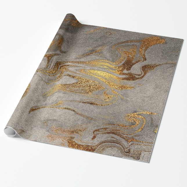 Papel De Presente Elegante visual de mármore dourado e prateado mode (Desenrolado)