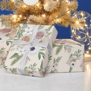 Papel De Presente Elegante Watercolor Floral Natal