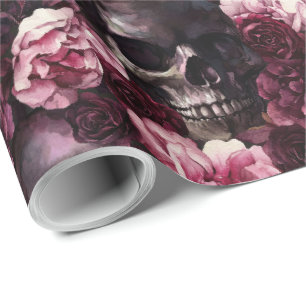 Papel De Presente Elegante Watercolor Rosa Skull Halloween