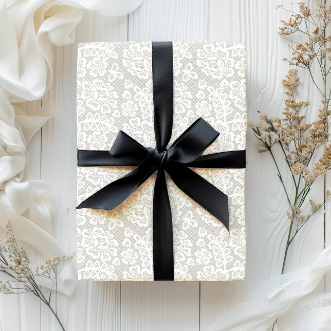 Papel De Presente Elegante White Lace (Elegant White Lace Wrapping Paper)