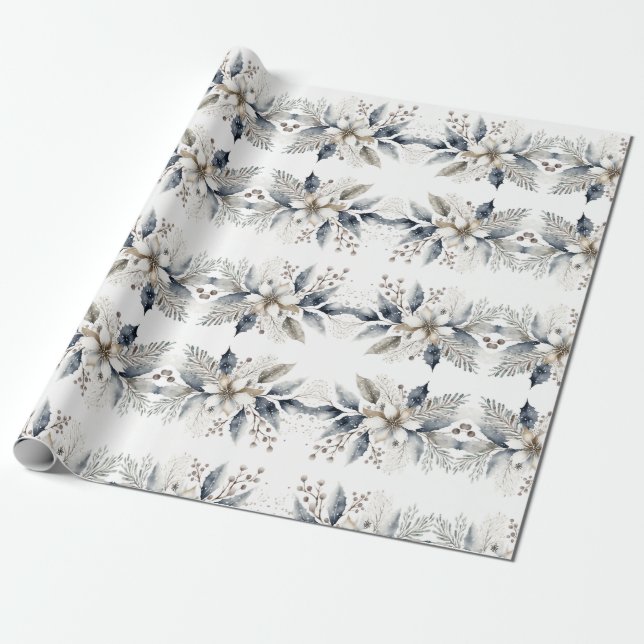 Papel De Presente Elegante Winter Watercolor Floral Christmas (Desenrolado)