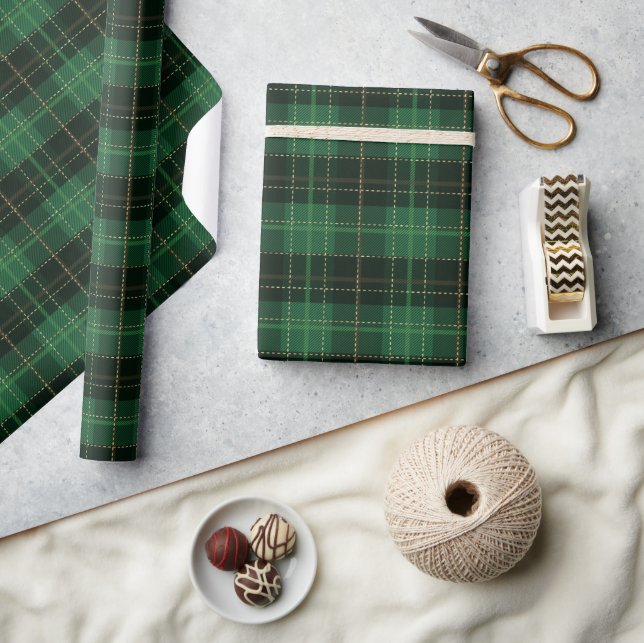 Papel De Presente Elegante Xadrez de Natal Verde e Preto das Festas (Artesanato)