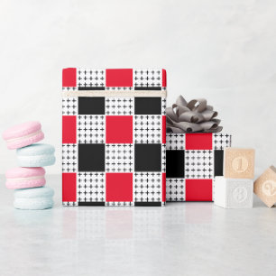 Papel De Presente Elegante xadrez moderno vermelho e preto