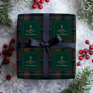 Papel De Presente Elegante Xadrez Tartan Feliz Natal Sobrenome da Fa