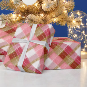 Papel De Presente Elegante Xadrez Vermelho Dourado Casa de Campo