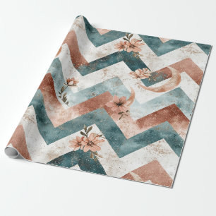Papel De Presente Elegante Ziguezague Floral com Realces Lunares Que