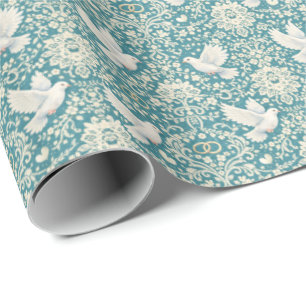 Papel De Presente Elegantes anéis de renda de pombas de casamento