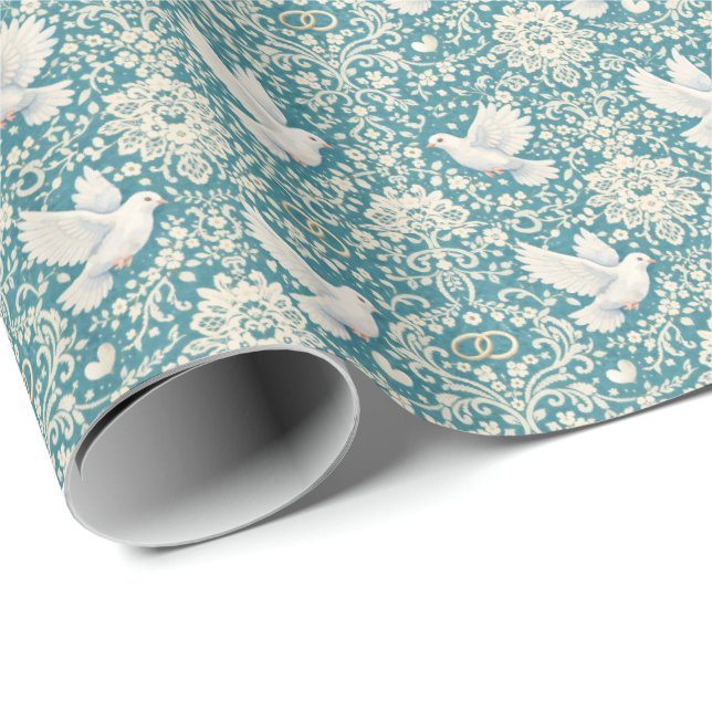Papel De Presente Elegantes anéis de renda de pombas de casamento (Ponta do rolo)
