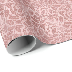 Papel De Presente Elegantes Botânicos Rosa Cor-de-Rosa   Natal Feria