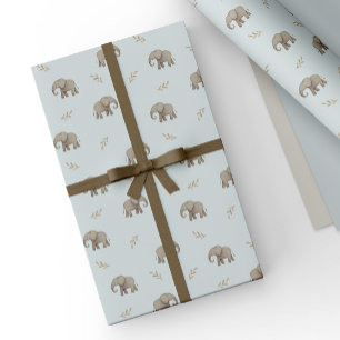 Papel De Presente Elegantes Elefantes em Aquarela Azul Desbotado Pad
