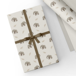 Papel De Presente Elegantes Elefantes em Aquarela Padrão Safari Neut