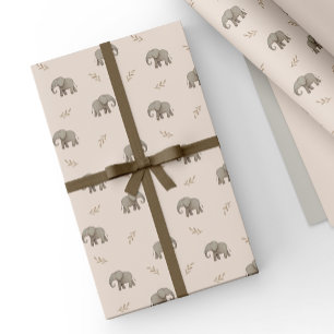 Papel De Presente Elegantes Elefantes em Aquarela Rosa Safari