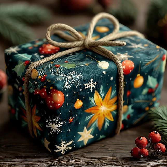 Papel De Presente Elegantes Estrelas de Natal Enfeites Inverno Botân (Criador carregado)