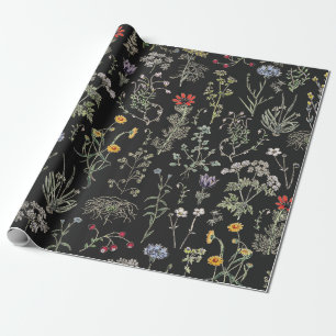 Papel De Presente Elegantes Flores Silvestres Botânicos Vintage Pret