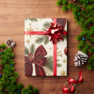 Papel De Presente Elegantes Laços de Veludo Burgundy com Estrelas Do