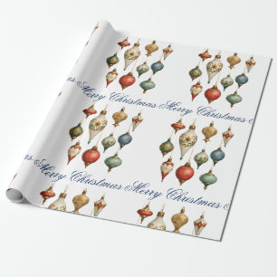 Papel De Presente Elegantes Ornamentos de Natal Vintage Script 