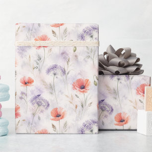 Papel de Presente Elegantes Papoulas Pastéis e Flo